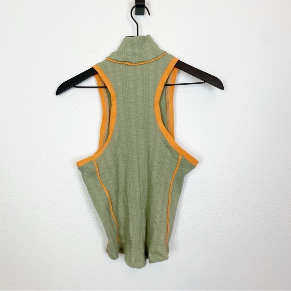 We The Free by Free People Marley Ribbed Mock-Neck Tank Top Green Orange - Picture 3 of 6